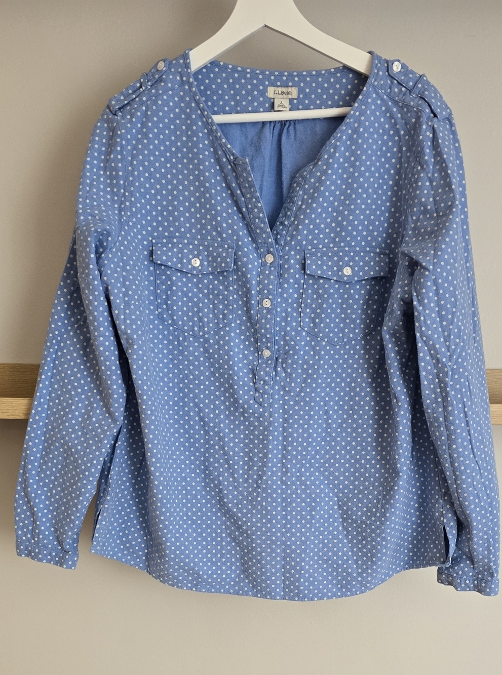 L.L. Bean Light Blue Polka Dot Button-Down Shirt
